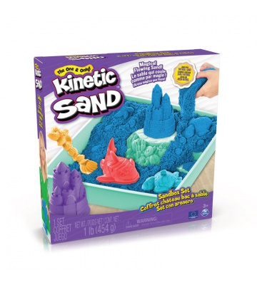 Kinetic Sand Box mit flüssigem Sand und blauer Unterlage
