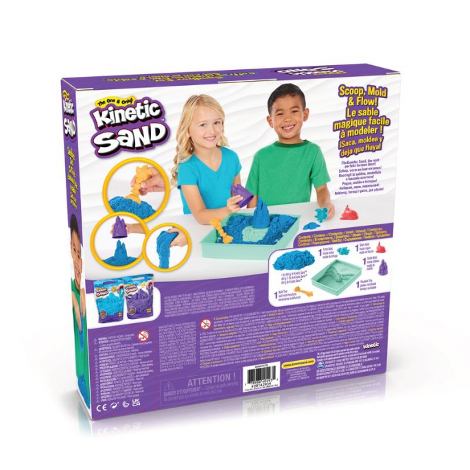 Kinetic Sand Box mit flüssigem Sand und blauer Unterlage