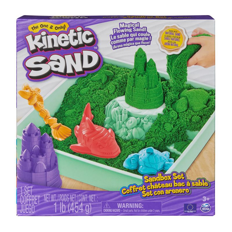 Kinetic Sand Box mit flüssigem Sand und grüner Unterlage
