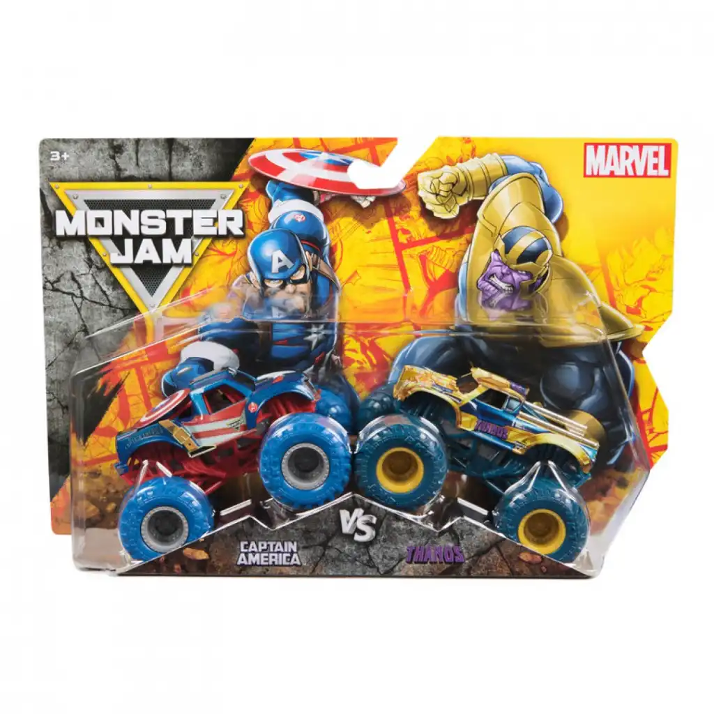 Beherrschen Sie die Arena mit den legendären Trucks Captain America und Thanos