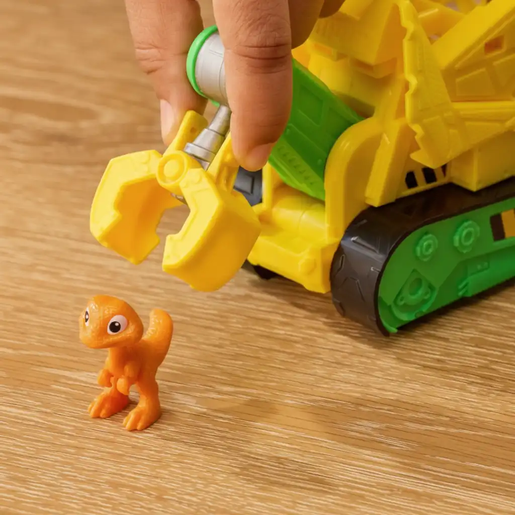 Mechanische Funktionen des Bulldozers für interaktiven Spielspaß ganz ohne Batterien.