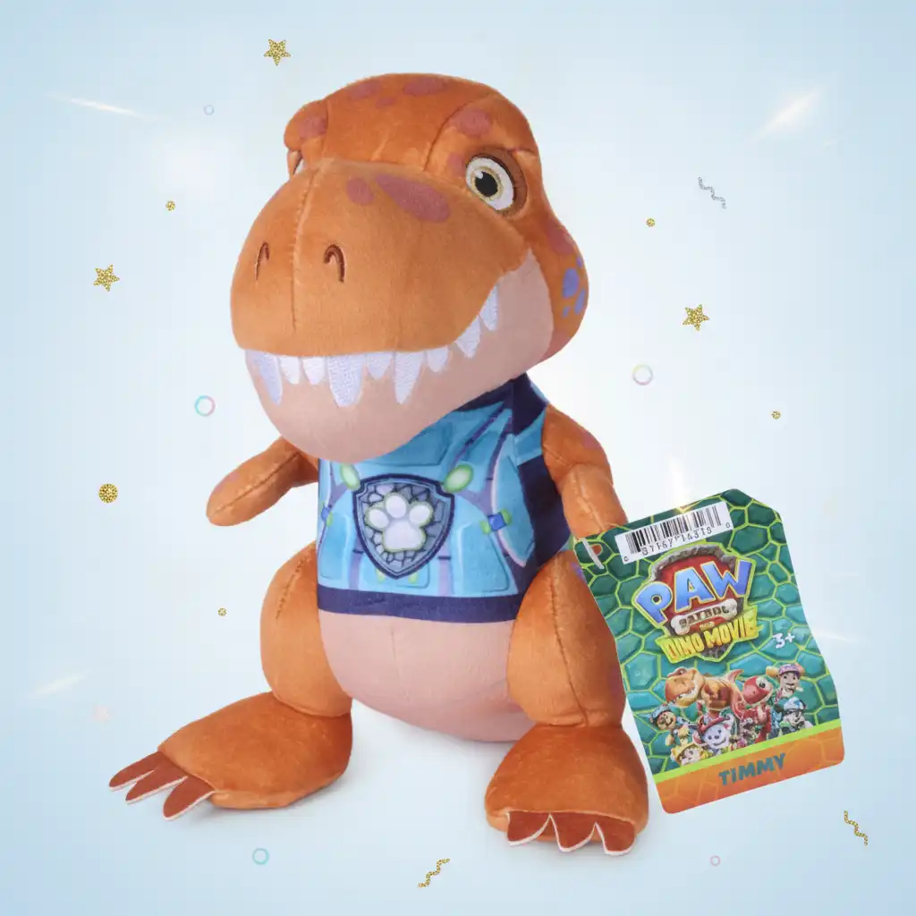 Erleben Sie großartige Dino Abenteuer mit dem weichen Kuscheltier.