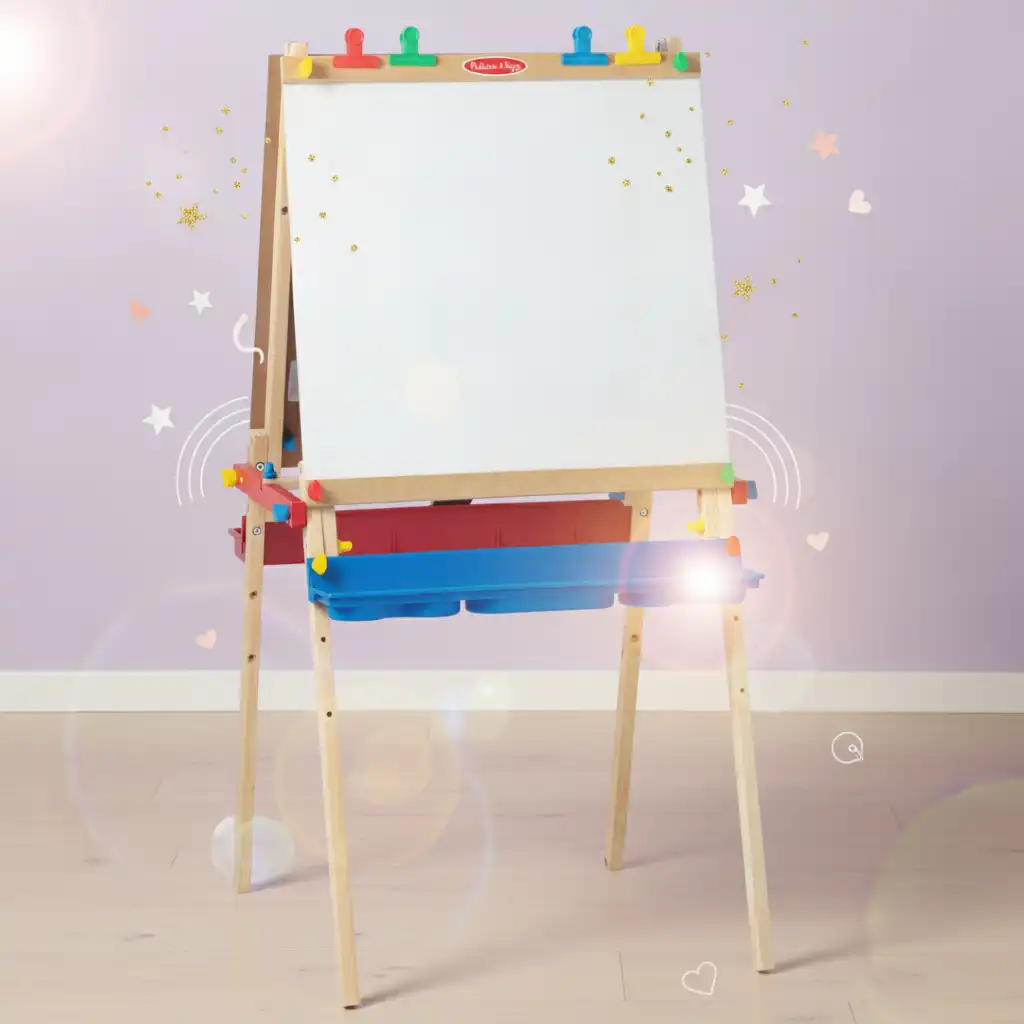 Entdecken Sie neue Spiel- und Lernmöglichkeiten mit der doppelseitigen Tafel.
