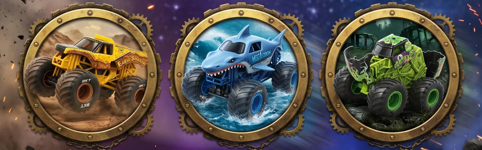 Erlebe echte Action mit dem leuchtenden Monstertruck Megalodon.